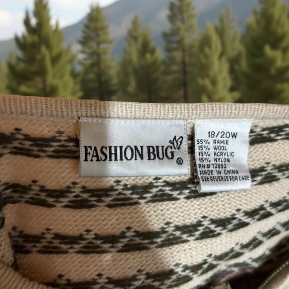 Vintage Womens Cream Nordic Zip Cardigan Sweater 18/20W Ramie/Wool Blend - Picture 4 of 10